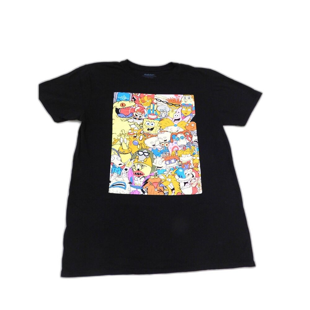 Nickelodeon Cartoons T Shirt Front Back Graphics Adult Large Black Cotton
